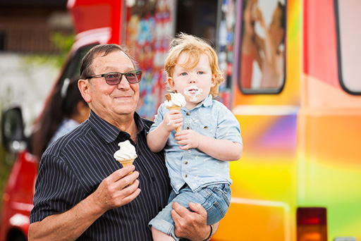 Granddad with child and icecream